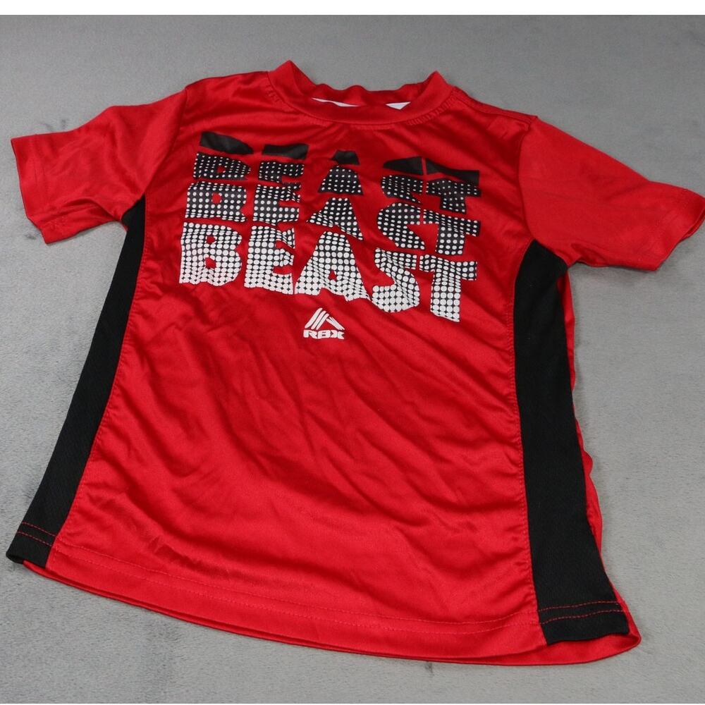 RBX Kids Athletic T-Shirt Red Black “BEAST” Graphic Performance Tee Size 5/6